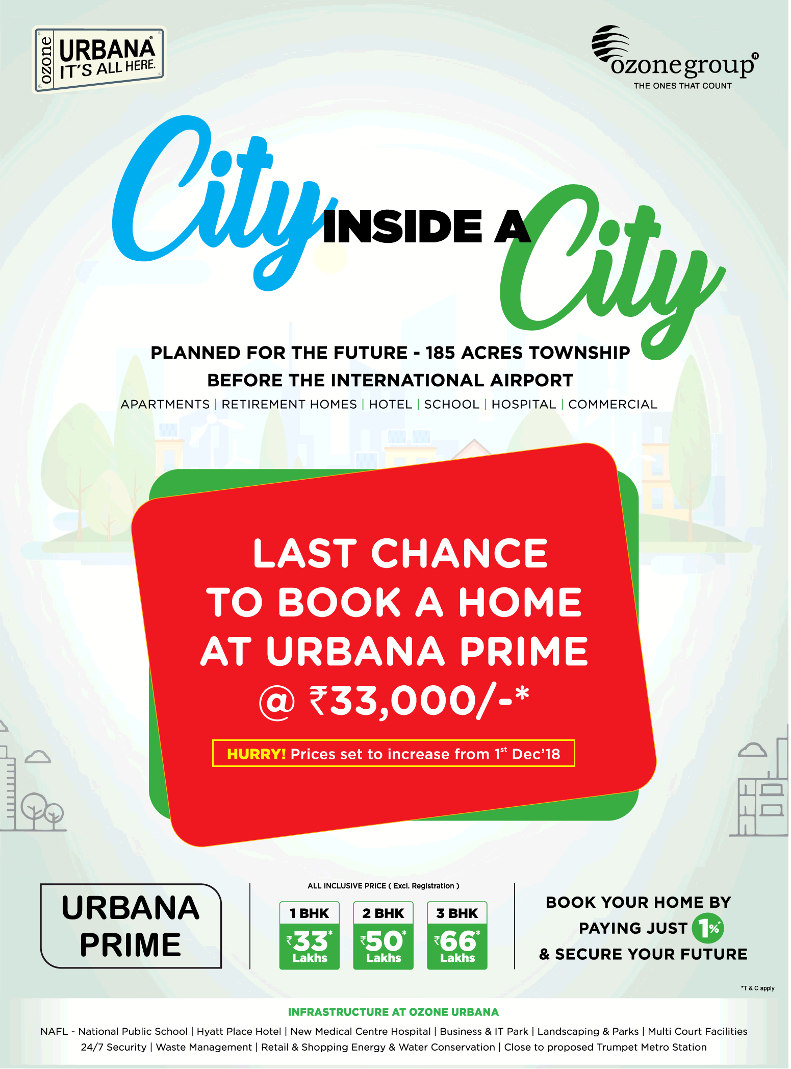 Last chance to book a home @ Rs.33000 at Ozone Urbana Prime in Bangalore